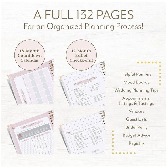 Wedding Planner Book 132 Pages for Your Perfect Day White & Gold Sprial Undated - Picture 2 of 3